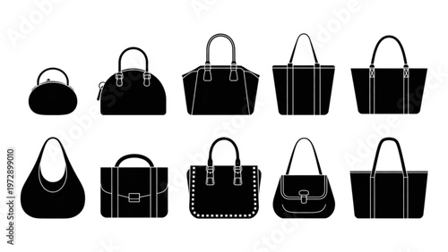 Elegant assortment of stylish handbags in black silhouette design