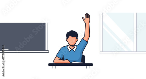 Young Boy Raising His Hand High.