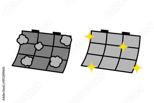 汚れているエアコンフィルターと綺麗なエアコンフィルター