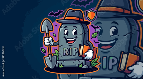 Cartoon tombstones with hats.