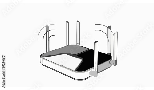 Dual band WiFi router line art vector illustration