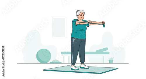 Elderly Woman Exercising with Resistance Band for Physical Therapy and Rehabilitation