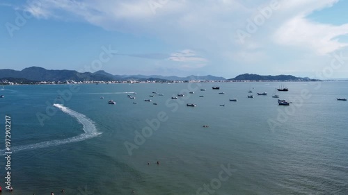 Aerial images of Ponta das Canas in Florianopolis on a beautiful sunny day