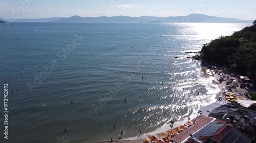 Aerial images of Ponta das Canas in Florianopolis on a beautiful sunny day