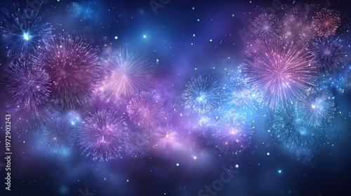 Colorful fireworks bursting brightly in a vibrant night sky