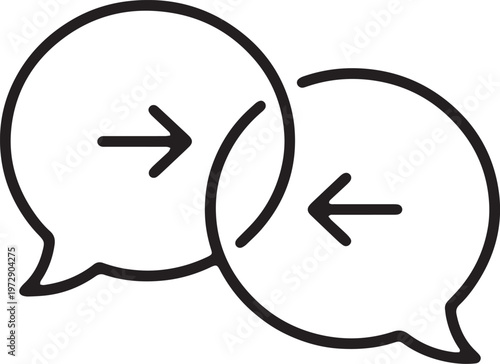 Art & Illustration, Conversation exchange and communication speech bubble outline icon. People talking and exchanging ideas or translation concept. Simple business linear vector.