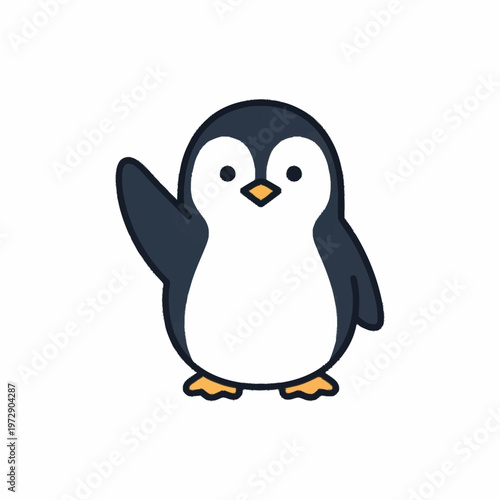 Cute cartoon penguin waving hello with a friendly gesture.