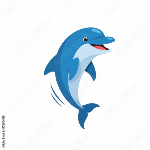 Happy Blue Dolphin Leaping Out of Water with a Wide Smile.