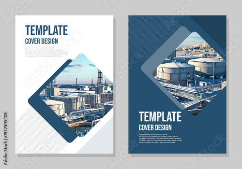 Industrial template cover design with factory.