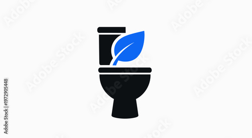 Black toilet with blue leaf.