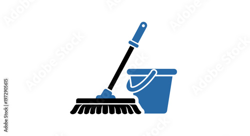 Broom and Bucket Cleaning Tools.