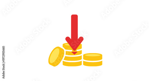 Coins with Red Arrow Down.