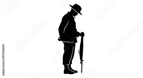 Commemorating ANZAC Day A Solemn Silhouette of a Soldier with Rifle, Honoring Sacrifice and Remembrance