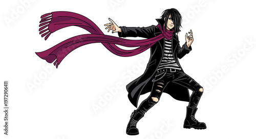 Anime Style Man with Scarf and Trench Coat