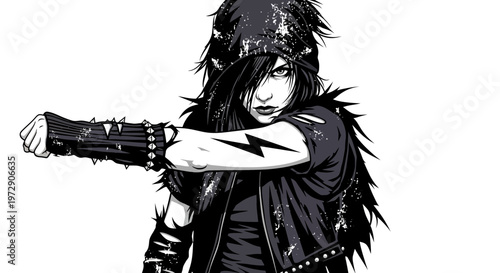 Punk Rock Girl with Spiked Armband and Lightning Tattoo