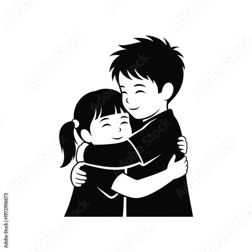 Happy siblings hugging each other with love.