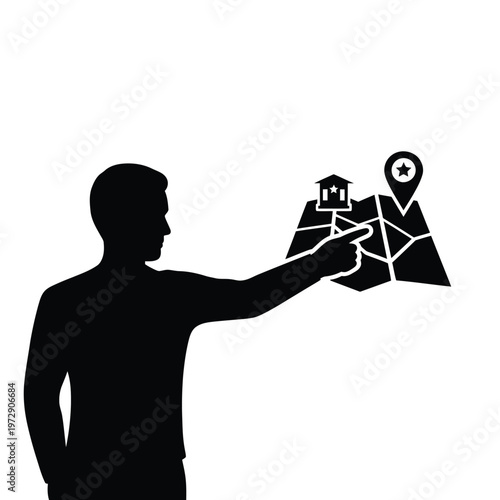 Man pointing at map with location pins.