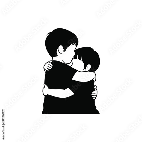 Bild auf Leinwand Two children embracing each other in a heartwarming hug.