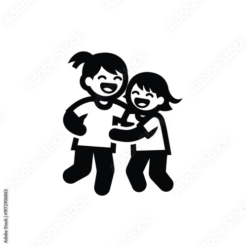 Two happy girls embracing each other.