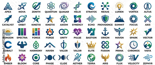 A collection of various colorful symbolic logos.