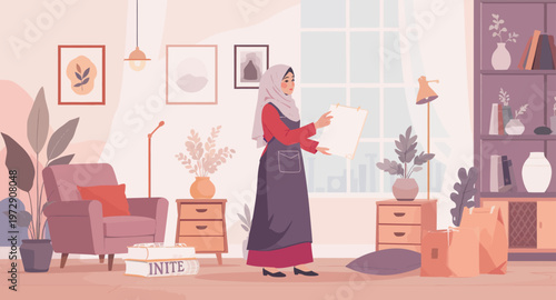 Woman reading in a cozy living room.