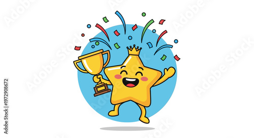 Happy star with trophy award celebration.