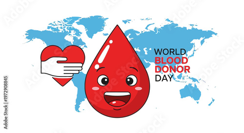 Smiling blood drop with heart.