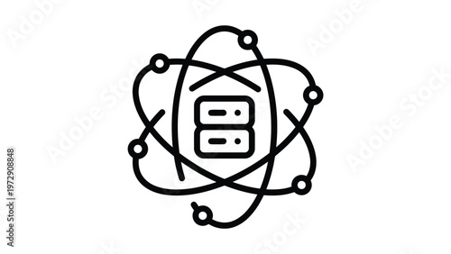 Atomic structure with a server symbol representing data storage in a nucleus Vector