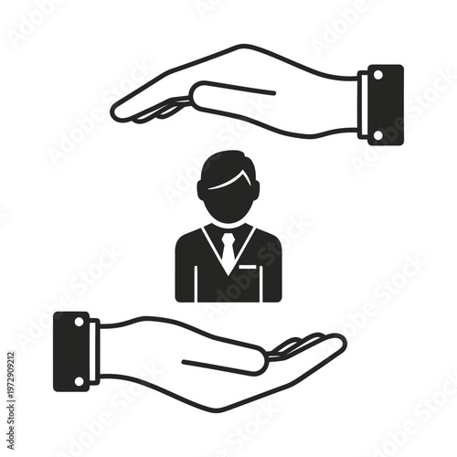 Silhouette of hands cradling a person, symbolizing employee care and protection in a visually engaging and modern style.