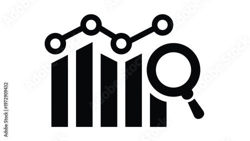 Analyzing market trends with a magnifying glass over financial bar charts and graph Vector
