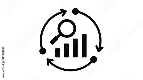 Analytical process cycle with magnifying glass and bar chart Vector