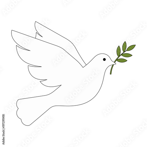 White dove gracefully soaring through the sky, carrying an olive branch, symbolizing peace and hope. International Day of Peace
