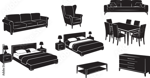 Furniture icons set for home interior design and decoration