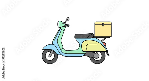 Colorful flat illustration of a delivery scooter with a box isolated on white background