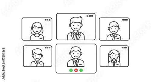 Vector illustration of a video conference call for remote business work.