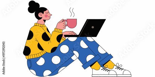 Person working remotely with a laptop, symbolizing freelance career and digital nomad lifestyle, against a clean background for easy integration.