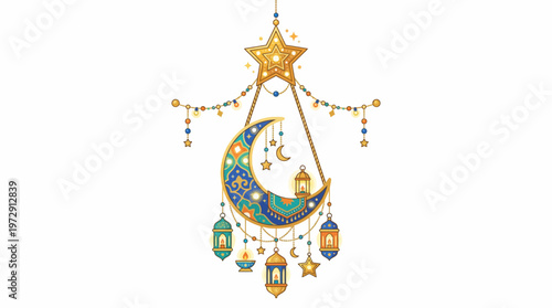 Ramadan crescent moon lantern star decoration.