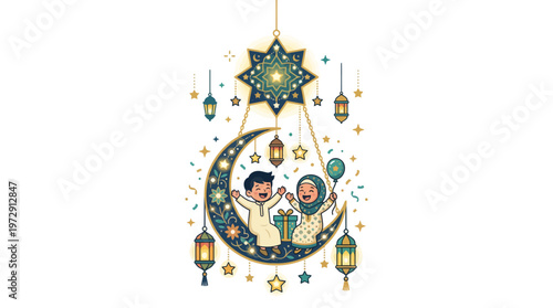 Ramadan decoration with crescent moon.