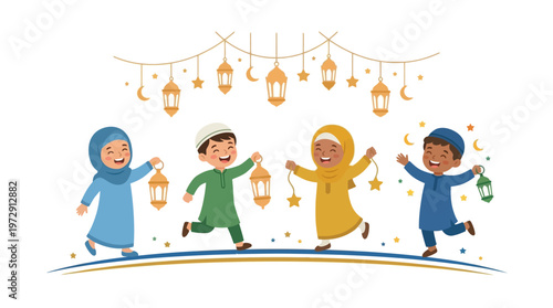 Children in traditional clothes playing together.