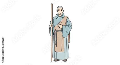 Man wearing a blue robe standing.