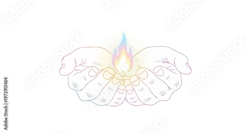 Hands holding flame with fingers intertwined.