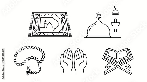 Islamic religion symbols and objects.