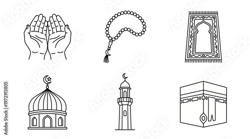 Islamic prayer hands and symbols.