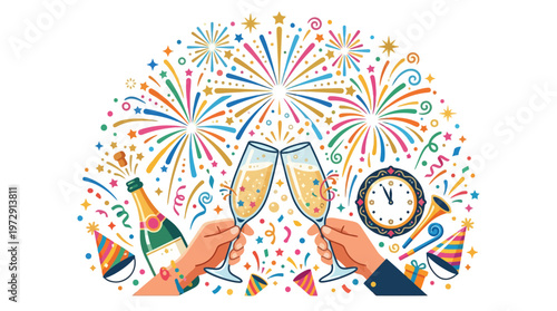 Hands holding champagne glasses celebrating.