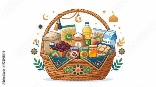 Eid Mubarak food basket with dates.