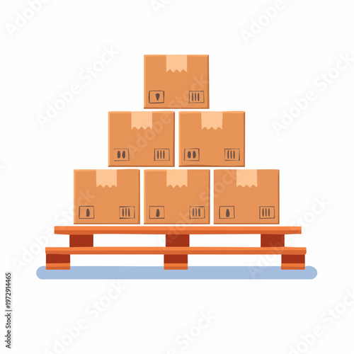 パレットに積まれた段ボール箱のイラスト・物流倉庫