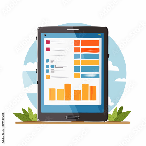 タブレットでの在庫管理画面のイラスト・倉庫DX