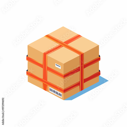 PPバンドで梱包された段ボール箱のイラスト