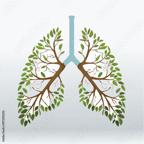 Human lungs as tree branches with green leaves respiratory health and nature concept