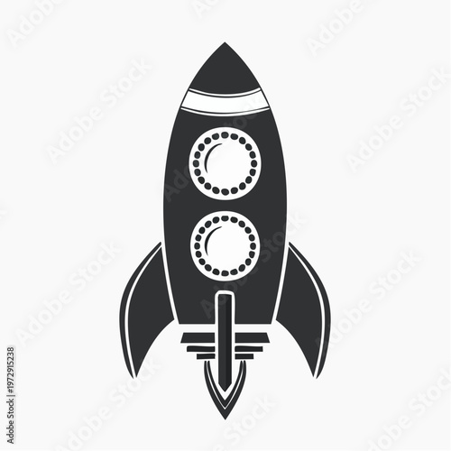 Black and white monochrome rocket vector illustration with circular with outer space
